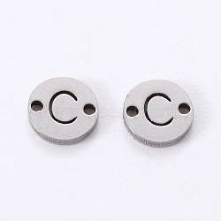 201 Stainless Steel Links, Laser Cut, Flat Round with Letter, Letter.C, 6x6x1mm, Hole: 0.8mm(STAS-R112-01C)