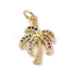 Brass Micro Pave Cubic Zirconia Pendants, Real 18K Gold Plated, Coconut Tree Charms, Colorful, 18x12.5x3mm, Hole: 3mm(KK-M283-14A-02)