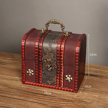 Wood Jewelry Box, with Front Clasp, for Arts Hobbies and Home Storage, Rectangle, Dark Red, 10x15x13cm
