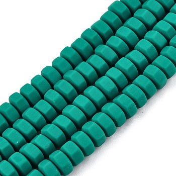 Handmade Polymer Clay Beads Strand, Hexagon, Dark Cyan, 6x6.5x3.5mm, Hole: 1.4mm, about 109~110pcs/strand, 15.63~15.79 inch(39.7~40.1cm)