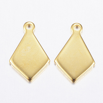 304 Stainless Steel Charms,  Rhombus, Real 24K Gold Plated, 13.5x8.5x1mm, Hole: 1mm