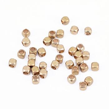 Brass Spacer Beads, Nickel Free, Lead Free & Cadmium Free, Cube, Raw(Unplated), 2x2mm, Hole: 1.3mm