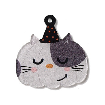 Halloween Printing Acrylic Pendants, Cat Shape, 40x38x2mm, Hole: 2mm