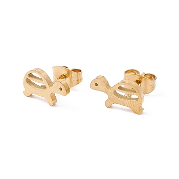 304 Stainless Steel Tortoise Stud Earrings for Women, Golden, 6x10.5mm, Pin: 0.8mm