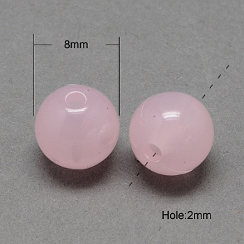 Imitation Jade Acrylic Beads, Round, Pearl Pink, 8mm, Hole: 2mm, about 1666pcs/500g