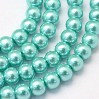Baking Painted Pearlized Glass Pearl Round Bead Strands, Turquoise, 6~7mm, Hole: 1mm, about 145pcs/strand, 31.4 inch