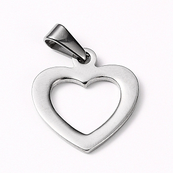 304 Stainless Steel Open Heart Pendants, Hollow, Stainless Steel Color, 21x19x2mm, Hole: 8x3.5mm