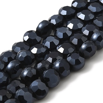 Electroplate Glass Beads Strands, Pearl Luster Plated, Faceted, Flat Round, Black, 6x4mm, Hole: 1mm