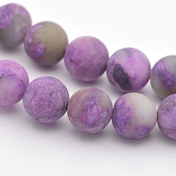 Natural & Dyed Gemstone Round Beads Strands, Imitation Charoite, Frosted, 4mm, Hole: 1mm, about 86pcs/strand, 15.3 inch