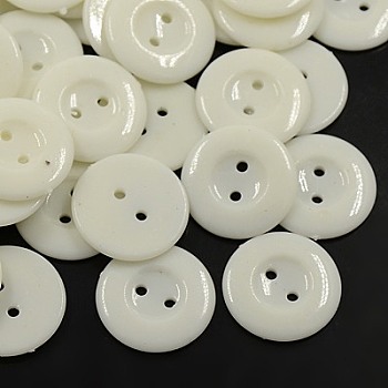 Acrylic Sewing Buttons for Costume Design, Plastic Shirt Buttons, 2-Hole, Dyed, Flat Round, White, 18x2.5mm, Hole: 2mm