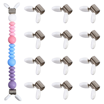 12Pcs Stainless Steel Beading Stoppers, Mini Spring Clamps for Beading Jewelry Making, with Silicone Covers, White, 3cm