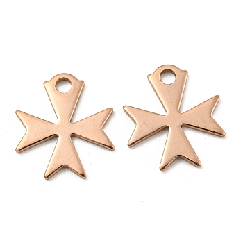 Ion Plating(IP) 304 Stainless Steel Charms, Cross, Rose Gold, 14.4x13x1mm, Hole: 2mm.