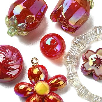 Acrylic Beads, Mixed Shapes, Red, 8~51x8~51x6~27.5mm, Hole: 1.8~3.8mm