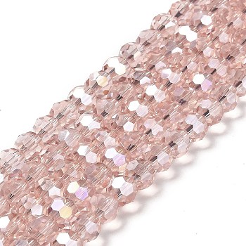 Transparent Glass Beads, Faceted, Round, Linen, 8x7~7.5mm, Hole: 1.5mm, about 66pcs/strand, 18.82''~19.06''(47.8~48.4cm)