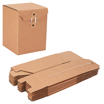 Kraft Paper Gift Box, Folding Boxes, with Cotton Cord and Iron Findings, Rectangle, Sandy Brown, Unfold: 33.2x19.9x0.6cm, Finished Product: 10x10x13cm