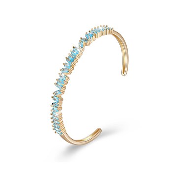 Classic Brass Cuff Bangles, with Cubic Zirconia, Cyan, Champagne Yellow, Gold, 2-3/8 inch(60mm)