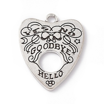 Tibetan Style Alloy Pendants, Antique Silver, Heart with Word Hello & Goodbye, Word, 27.5x22.5x1.4mm, Hole: 2.4mm