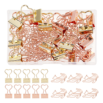 20Pcs 2 Style Cat & Heart Iron Binder Clips, and 30Pcs Cat Notes Letter Paper Clips, Office Supplies, Mixed Color, 19~38x19~35x2~8mm