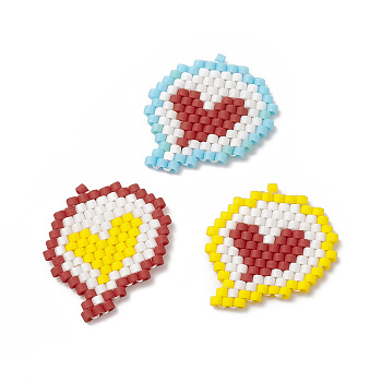 3Pcs 3 Color Handmade MIYUKI Japanese Seed Loom Pattern Seed Beads, Heart Pattern Pendants, Mixed Color, 20x19x1.8mm, Hole: 0.7mm, 1Pc/color