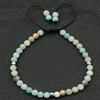 Adjustable Natural Amazonite Braided Beaded Bracelets for Women, 