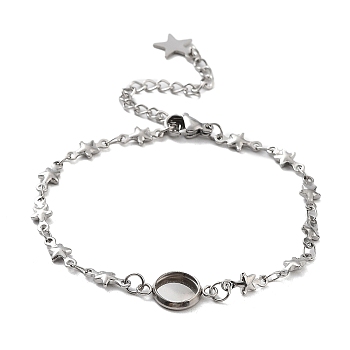 201 Stainless Steel Link Bracelet Settings Fit for Cabochons, with 304 Stainless Steel Tray, Bracelet Making with Link Chains, Heart, 6-3/4 inch(17.2cm)