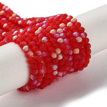 Imitation Jade Glass Beads Strands, Half AB Color Plated, Faceted, Frosted, Rondelle, Red, 3x2mm, Hole: 0.7mm, about 155pcs/strand, 15.75''(40cm)