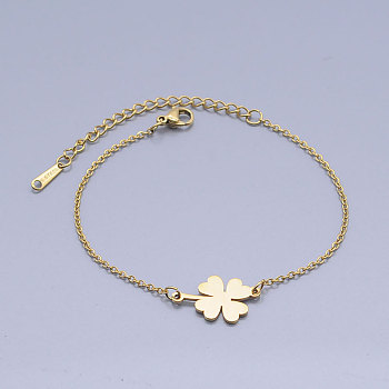 201 Stainless Steel Link Bracelets, with Lobster Claw Clasps, Clover, Golden, 6-7/8 inch(17.3~17.5cm)