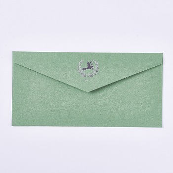 Vintage Retro Gold Foil Western Style Paper Envelope, Pigeon, Dark Sea Green, 22x10.9cm