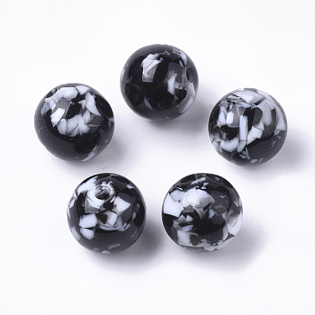 Resin Beads, Imitation Gemstone Chips Style, Round, Black, 22mm, Hole: 2.5mm
