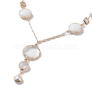 Glass Flat Round Lariat Necklace with Brass Chains(NJEW-A015-16KCG)-2