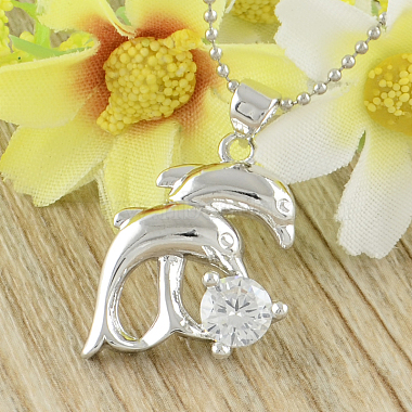 Platinum Dolphin Brass+Cubic Zirconia Pendants