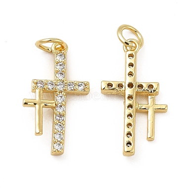 Golden Clear Cross Brass+Cubic Zirconia Pendants