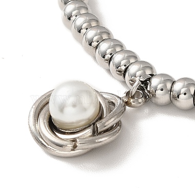 201 Stainless Steel Interlocking Knot with Plastic Pearl Charm Bracelet with Round Beads for Women(BJEW-B057-01P)-2