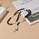 Collar de cuentas de rosario con cruz de turquesa sintética y roca de lava natural(NJEW-JN04202)-2