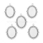 Tibetan Style Antique Silver Alloy Flat Oval Pendant Cabochon Settings, Cadmium Free & Lead Free, Antique Silver, Tray: 25x18mm, 40x30x2mm, Hole: 2mm, about 213pcs/1000g(TIBEP-M022-20AS)