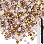 1 Box Half Round Resin & ABS Imitation Pearl Cabochons, Nail Art Decoration Accessories, with Pen & Tweezers, Gainsboro, 3~10x1.5~5mm(DIY-CP0012-96B)