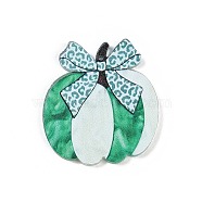 Acrylic Pendants, Pumpkin with Bowknot & Leopard Print Pattern, Medium Sea Green, 29.5x27x2mm, Hole: 1.2mm(OACR-Q101-02D)