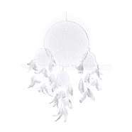 Handmade Round Cotton Woven Net/Web with Feather Wall Hanging Decoration, with Iron Rings, Wooden Beads, for Home Offices Amulet Ornament, White, 780mm(HJEW-G015-06A)