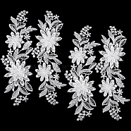 Polyester Embroidery Water Soluble Appliques, Ornament Accessories, Sewing Craft Decoration, 3D Flower, White, 260x80x1~3mm(DIY-WH0304-667A)