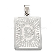 304 Stainless Steel Pendants, Rectangle with Alphabet, Letter.C, 30x20x1.5mm, Hole: 3x6mm(STAS-K216-48C-P)