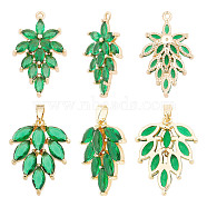 4Pcs 2 Style Brass Pendants, with Green Glass, Leaf Charm, Golden, 24.5x15~19x4~5mm, Hole: 1~5x1~2.5mm, 2pcs/style(KK-AR0003-73)
