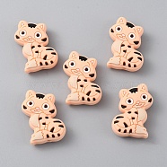 Cat Silicone Beads, DIY Nursing Necklaces and Bracelets Making, Chewing Pendants For Teethers, PeachPuff, 29x21x9.5mm, Hole: 2mm(SIL-WH0002-86A)