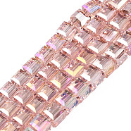 Electroplate Transparent Glass Beads Strands, Faceted, Cube, Pink, 7x7x6.5mm, Hole: 1.2mm, about 100Pcs/strand, 25.98 inch(66cm)(EGLA-N002-28-H02)