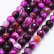 Faceted Natural Agate Beads Strands, Dyed & Heated, Round, Magenta, 6mm, Hole: 0.5mm, about 63pcs/strand, 14.4 inch(36.5cm)(G-F561-6mm-D05)