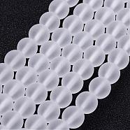 Frosted Glass Bead Strands, Round, Clear, 6mm, Hole: 1mm, about 68pcs/strand, 15.7 inch(GLAA-G016-6mm-01)