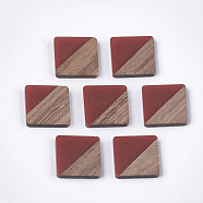 Resin & Walnut Wood Cabochons, Square, Brown, 20x20x3.5mm(RESI-S358-90B)
