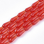 Transparent Glass Beads Strands, Faceted, Teardrop, Red, 9~10x4mm, Hole: 1mm, about 72pcs/Strand, 26.38~27.17 inch(67~69cm)(X-GLAA-T009-004E)