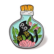 Black Alloy Brooches, Enamel Pins, Bottle with Black Cat, Green, 30x23.5x1mm(JEWB-Z024-06EB-03)