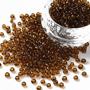 Glass Seed Beads, Transparent, Round, Brown, 8/0, 3mm, Hole: 1mm, about 10000 beads/pound(SEED-A004-3mm-13)