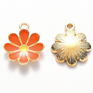 Alloy Enamel Pendants, Flower, Light Gold, Tomato, 19x16x3.5mm, Hole: 1.8mm(X-ENAM-S121-116F)